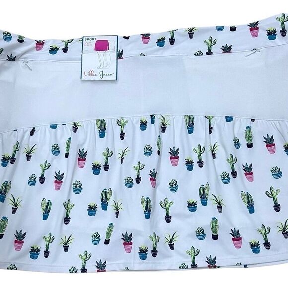 NWT Lillie Green Athletic Skort 2X White Plant Cactus Print Pull-on Tennis Golf - Picture 5 of 12